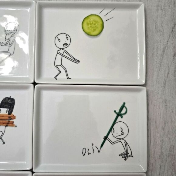 NOT FOR SALE Crate & Barrel OLIVER Ceramic Appetizer Snack Plates Set of 6 - Picture 5 of 7